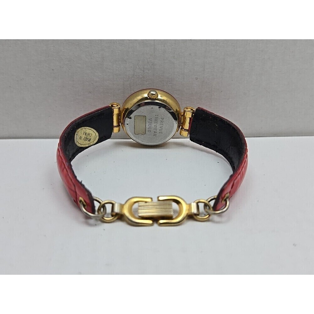Vintage Prevue Timewear V3060 Ladies Red Enamel Bezel Watch New Battery Unique - Picture 7 of 12